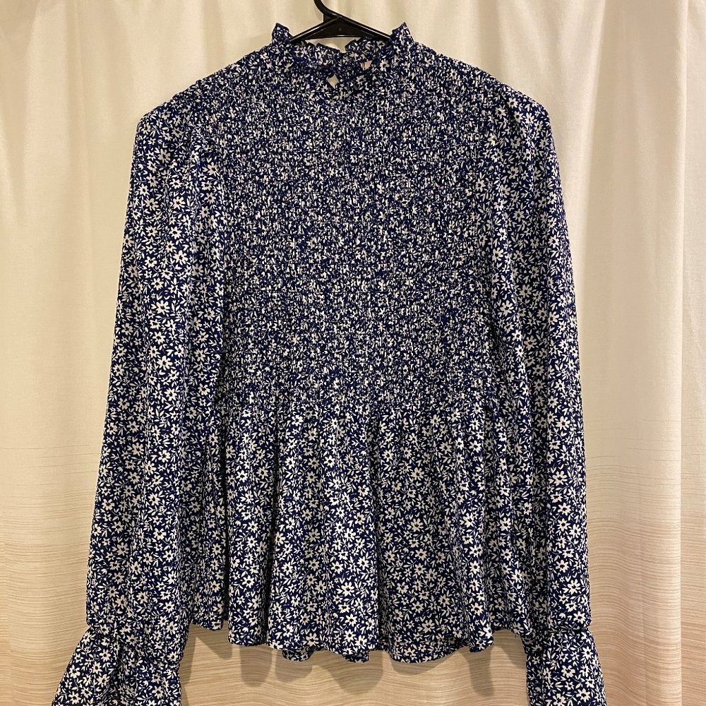 Miami Blue and White Floral Top Long Sleeve XS